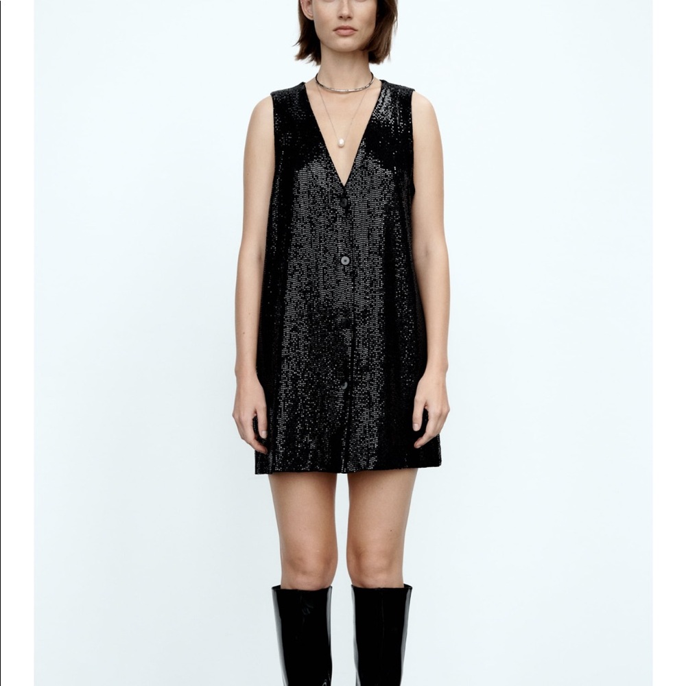 Zara new sparkly vest dress in black